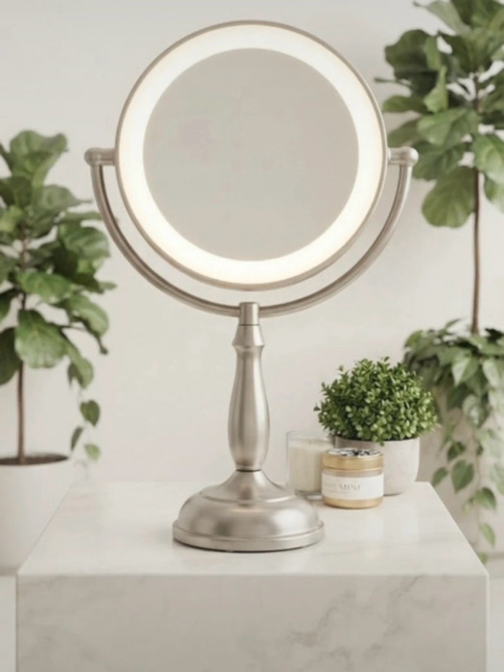 LED Lighted Vanity Mirror in Satin Nickel Finish